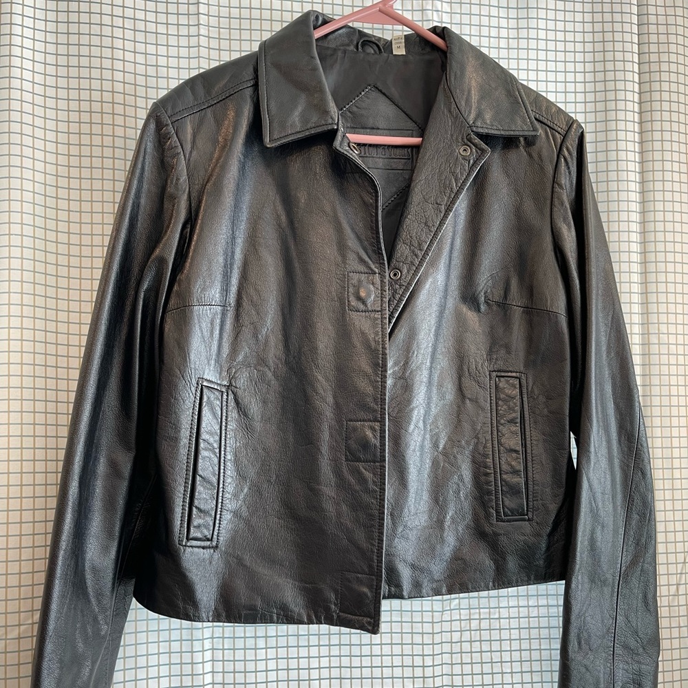 PRESTON & YORK Black Leather Button Up Jacket 🥀 Medium